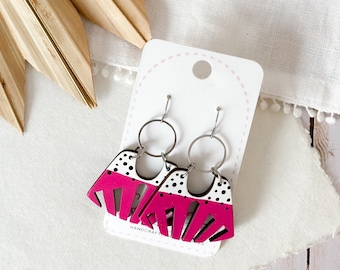 Hand-Painted Wooden Fan Earrings
