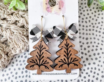 Gingham Bow Christmas Tree Earrings