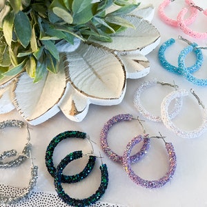 Pastel Glitter Hoop Earrings |  Glitter Rope Earrings | Crystal Resin Earrings | Pastel Hoops | #1053