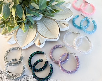 Pastel Glitter Hoop Earrings