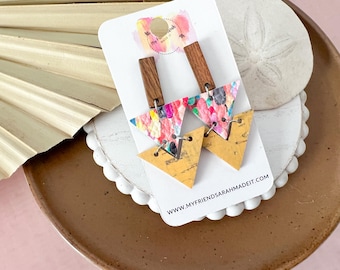 Fiesta Confetti Leather & Yellow Cork Arrow Earrings