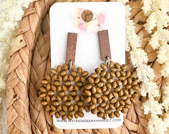 Brown Wooden Beaded Disc Earrings