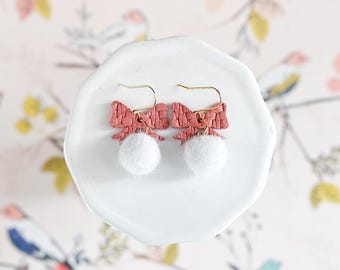 Pink Leather Bow Earrings