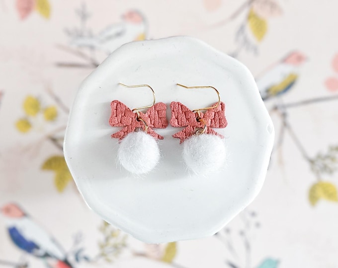 Pink Leather Bow Earrings