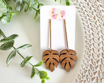 Modern Monstera Drop Earrings