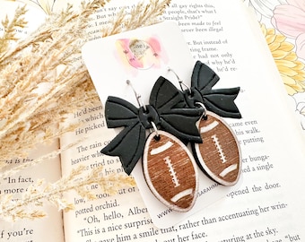 Football Earrings with Leather Bows