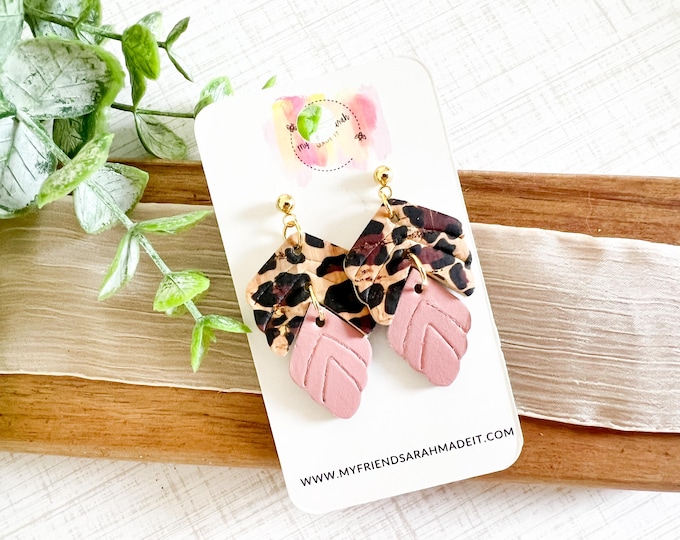 Blush + Leopard Leather Earrings
