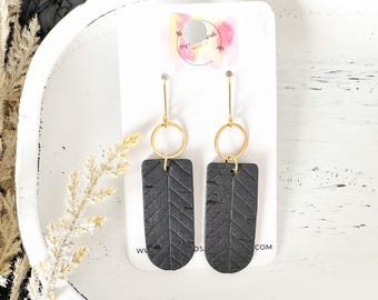 Black Chevron Embossed Cork Bar Earrings