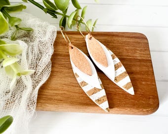 White and Gold Leather Earrings