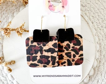 Leopard Tag Cork Earrings