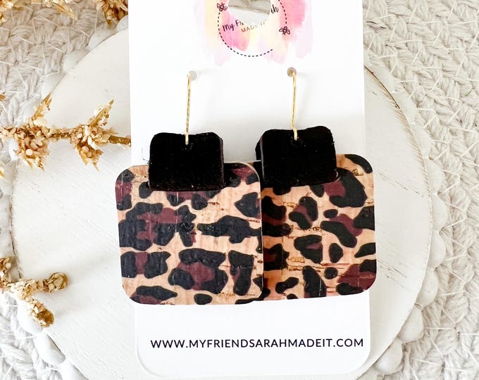 Leopard Tag Cork Earrings