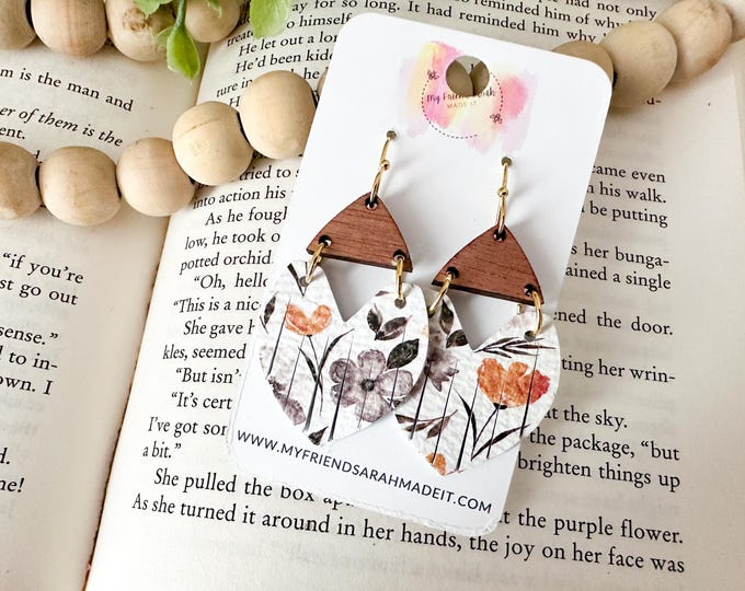 Gray & Mustard Floral Fringe Earrings