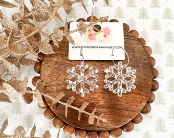 Acrylic Snowflake Hoop Earrings