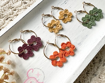 Embossed Leather Flower Hoops