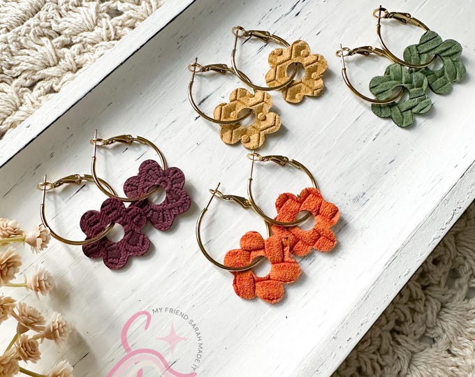 Embossed Leather Flower Hoops