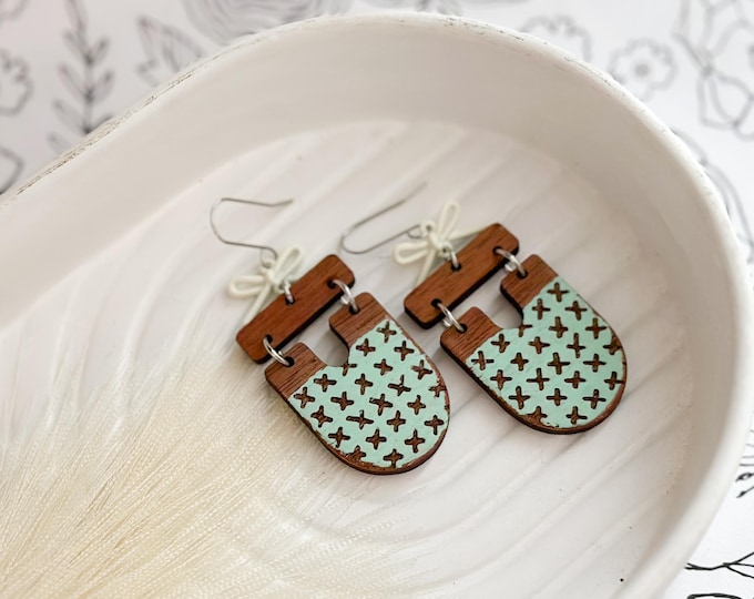Distressed Aqua Geometric Earrings