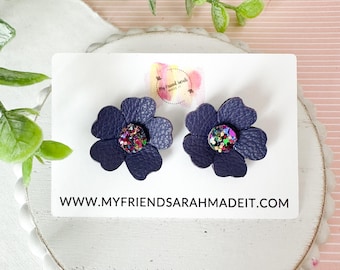 Purple Floral Statement Stud Earrings