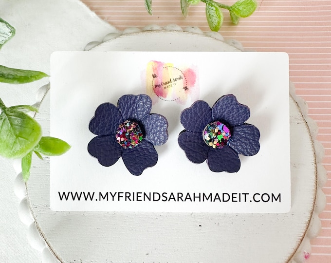 Purple Floral Statement Stud Earrings