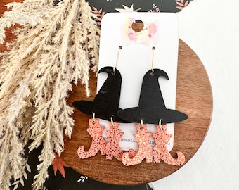 Witch Hat with Orange Boots Earrings