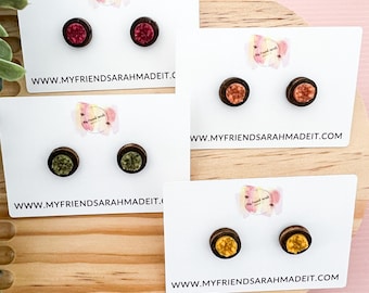 Vibrant Druzy & Wood Stud Earrings