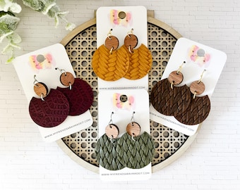 Boho Leather Crescent & Wood Earrings