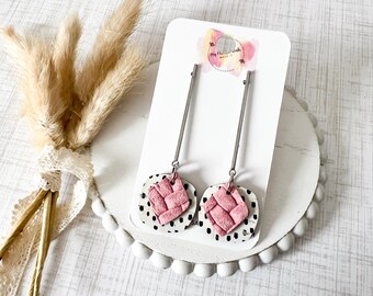 Black & White Cork with Pink Leather Earrings