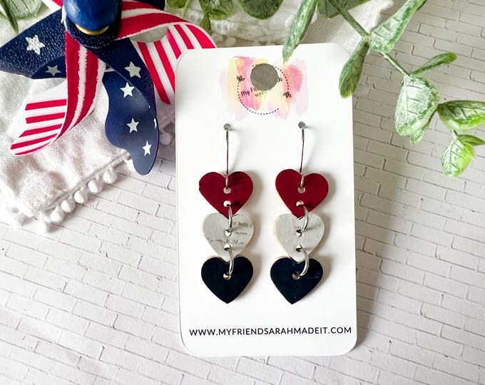 Red White Blue Heart Trio Earrings