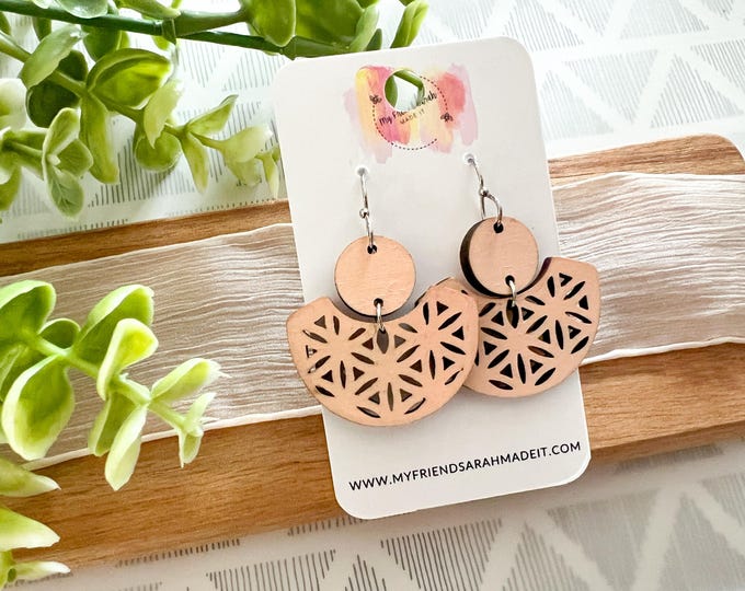 Apricot Wood Statement Earrings