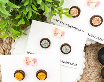 Beachy Druzy & Wood Stud Earrings