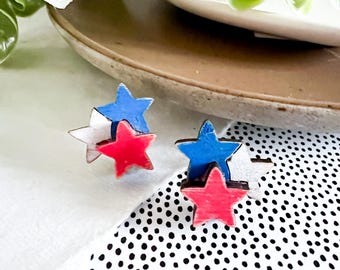 Patriotic Triple Star Stud Earrings