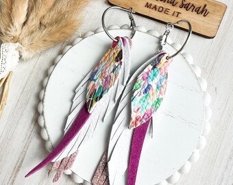 Rainbow Fringe Leather Earrings