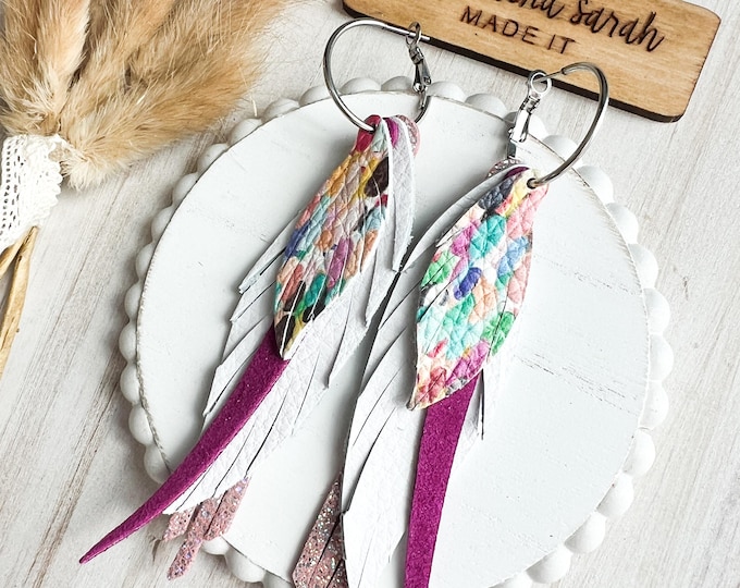 Rainbow Fringe Leather Earrings