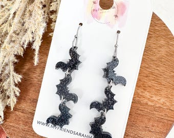 Glitter Bat Dangle Earrings