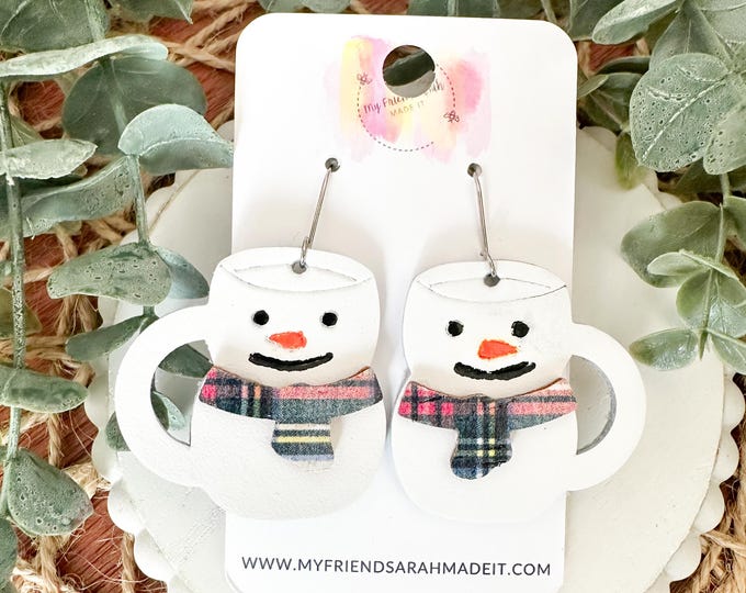 Hand-Painted Snowman Mug Earrings