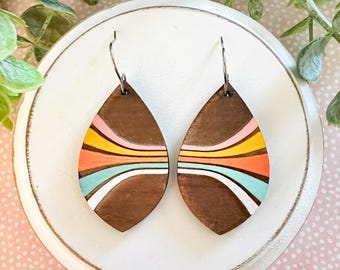 Retro Waves Wooden Earrings