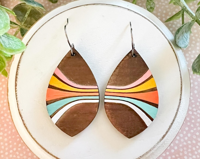 Retro Waves Wooden Earrings