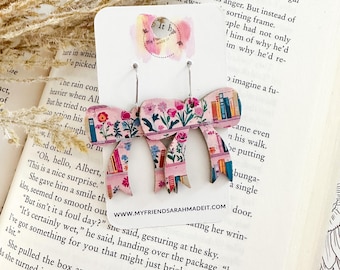 Floral Bookshelf Bow Earrings