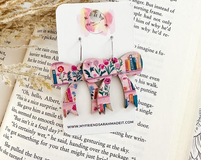 Floral Bookshelf Bow Earrings