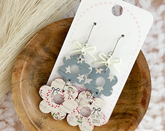 Patriotic Floral Cork Earrings with Bow Accent