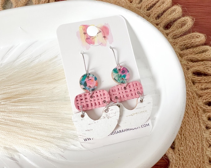 Floral + Woven Leather Cork Earrings