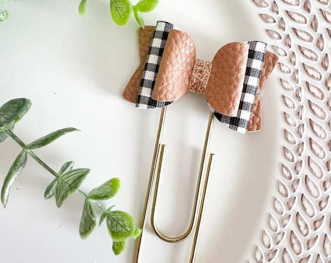 Caramel Gingham Planner Bow Jumbo Planner Clip