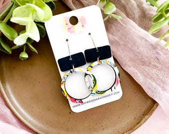 Navy Cork & Tropical Hoop Dangles