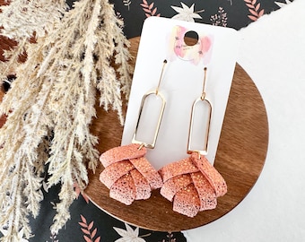 Orange Sparkle Looped Leather Earrings