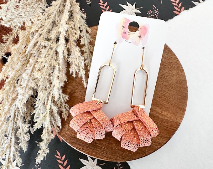 Orange Sparkle Looped Leather Earrings