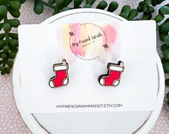 Red Stocking Stud Earrings