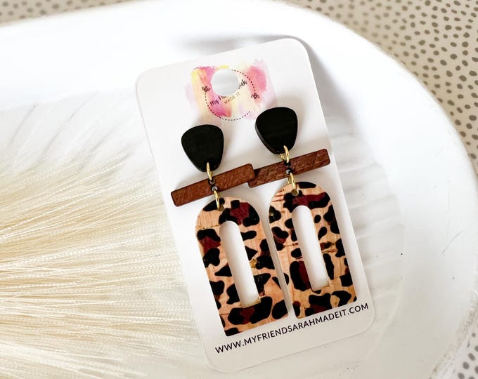 Geometric Leopard Cork Earrings