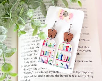 Bookshelf Rectangle Earrings