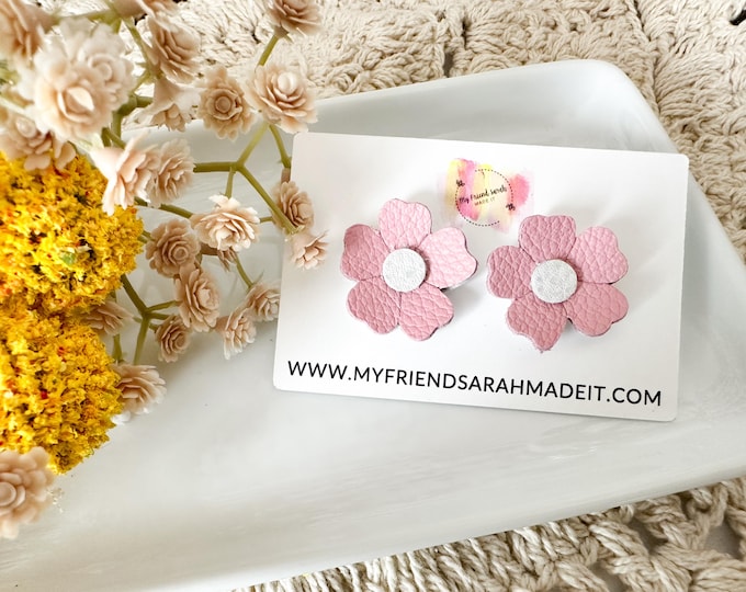 Pink Floral Statement Stud Earrings