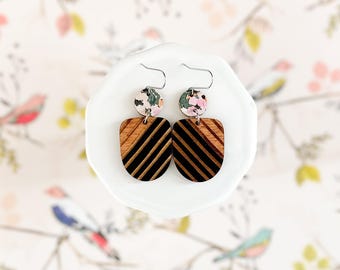 Hand Painted Wood + Floral Cork Dangles