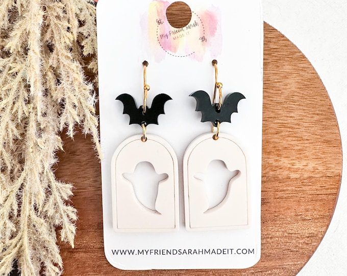 Ghost & Bat Haunted Window Earrings